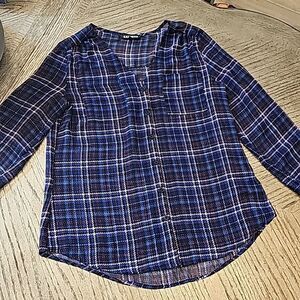 Sheer plaid button down blouse size S Express